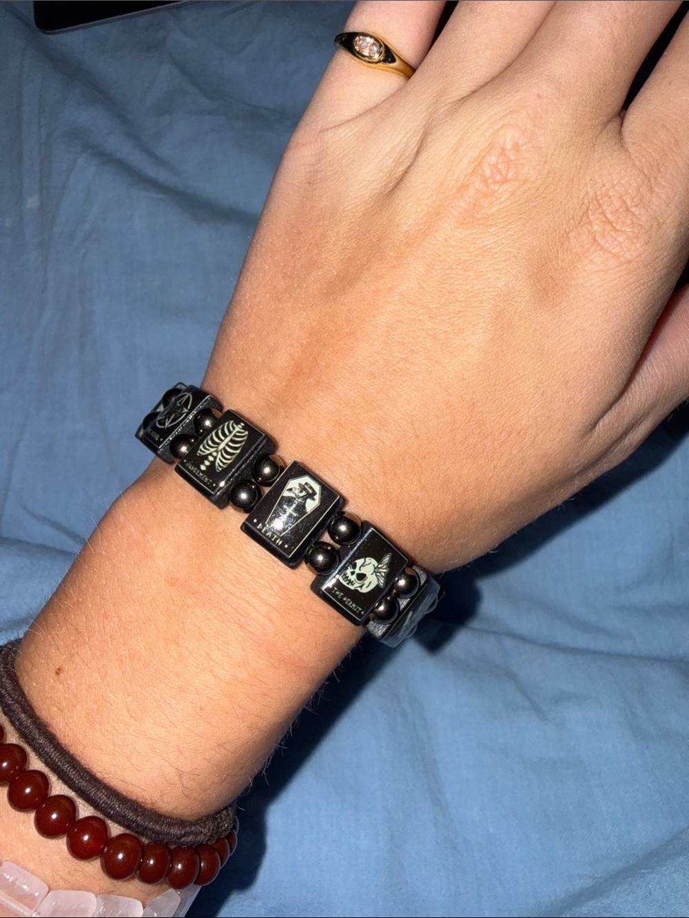 Black Glow Skeleton Tile Stretch Bracelet for Women
